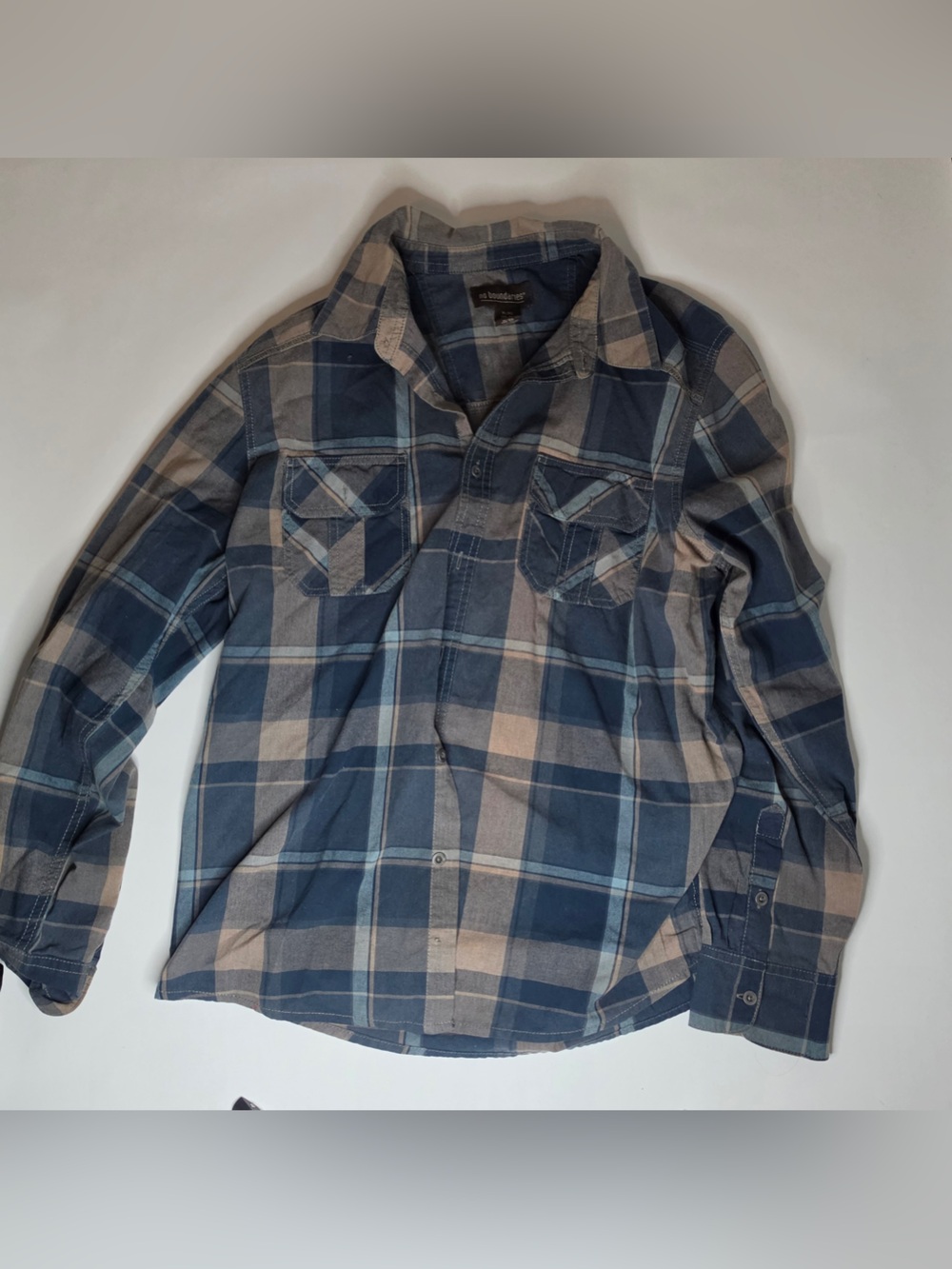 Men's Plaid Button-Up Shirt - Blue & Gray